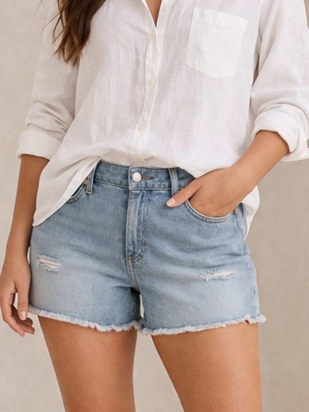 LOFT Light Blue Didtressed Denim Cutoff Shorts